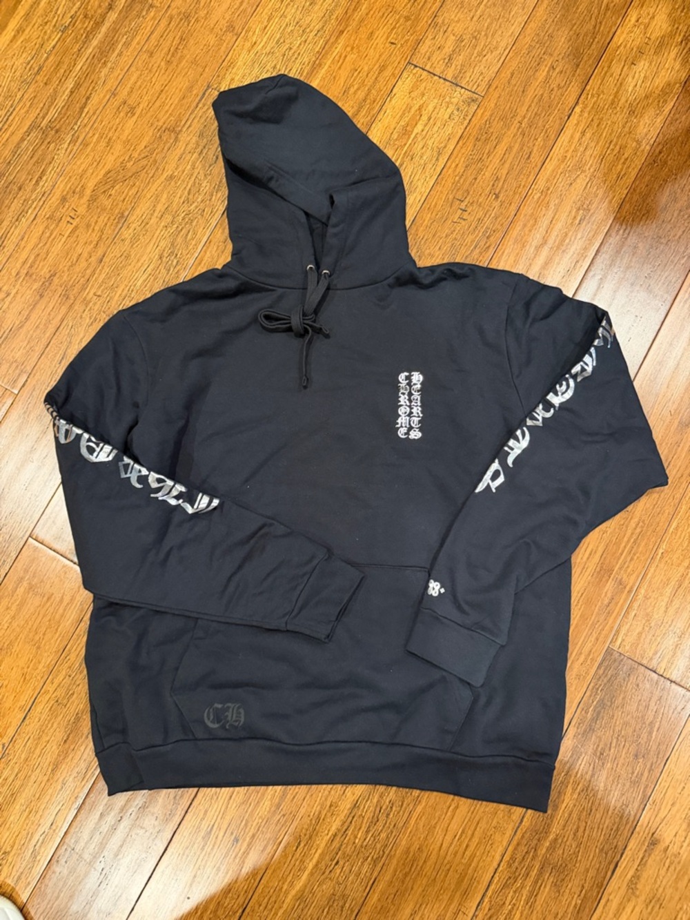 Chrome Hearts Black Hoodie White Gothic Sleeve Graphics - silver reflective